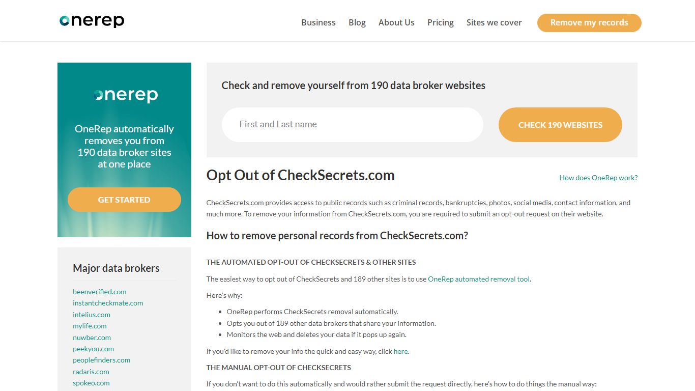 Delete CheckSecrets Account | Opt Out Guide 2021 | OneRep